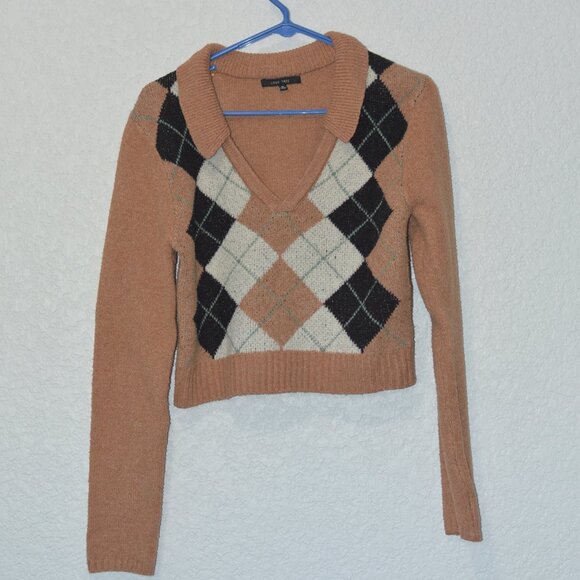 Womens Love Tree Brown Argyle Sweater Size M (97% polyester/3% spandex) - Picture 1 of 3